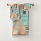 ペストリーショップでブルーボウ付きフワフワの子猫 バスタオルセット (インサイチュ)