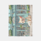 ペストリーショップでブルーボウ付きフワフワの子猫 フリースブランケット (正面)