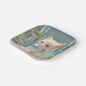 ペストリーショップでブルーボウ付きフワフワの子猫 ペーパープレート (傾斜あり)