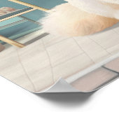 ペストリーショップでブルーボウ付きフワフワの子猫 ポスター (角)