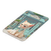 ペストリーショップでブルーボウ付きフワフワの子猫 マグネット (左側)