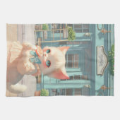 ペストリーショップで棒つきキャンデー付きフワフワの子猫 キッチンタオル (横)