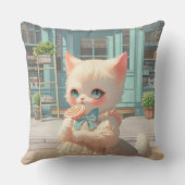 ペストリーショップで棒つきキャンデー付きフワフワの子猫 クッション (裏面)