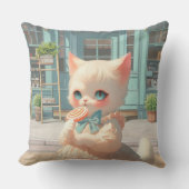 ペストリーショップで棒つきキャンデー付きフワフワの子猫 クッション (正面)