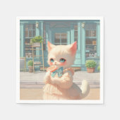 ペストリーショップで棒つきキャンデー付きフワフワの子猫 スタンダードカクテルナプキン (正面)