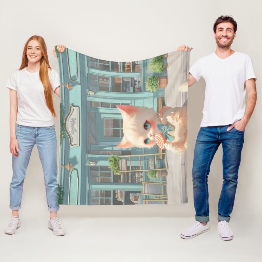 ペストリーショップで棒つきキャンデー付きフワフワの子猫 フリースブランケット (インサイチュ)