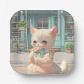 ペストリーショップで棒つきキャンデー付きフワフワの子猫 ペーパープレート (正面)