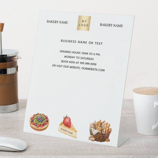 ペストリーショップのパン焼きケーキのパンのロゴメニュー価格 台座サイン (インサイチュ)