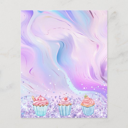 ペストリーショップのベーカリーのピンクのホログラフィックカップケーキのロゴ (裏面)