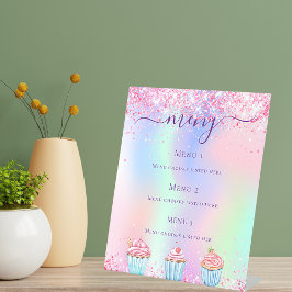 ペストリーショップのベーカリーのロゴホログラフィックメニュー価格 台座サイン