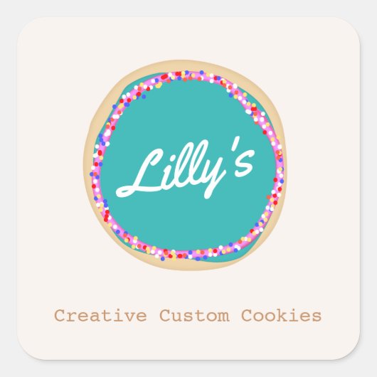 ペストリーショップパーソナライズされたカスタムクッキー スクエアシール (正面)