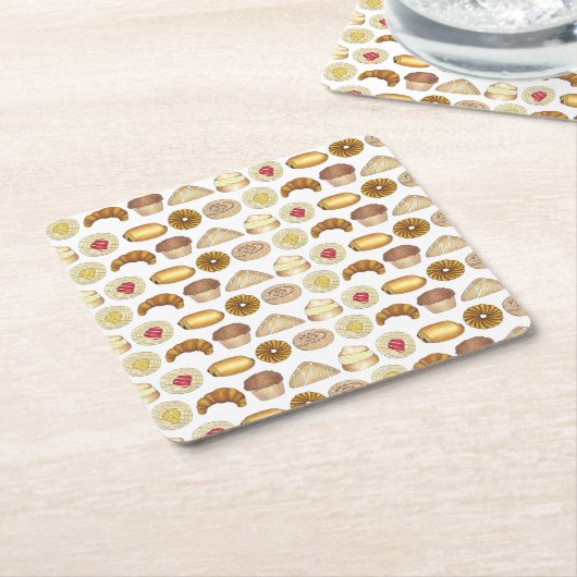 ペストリートレイクロワッサンデンマークマフィン焼いたグッズ スクエアペーパーコースター (アングル)