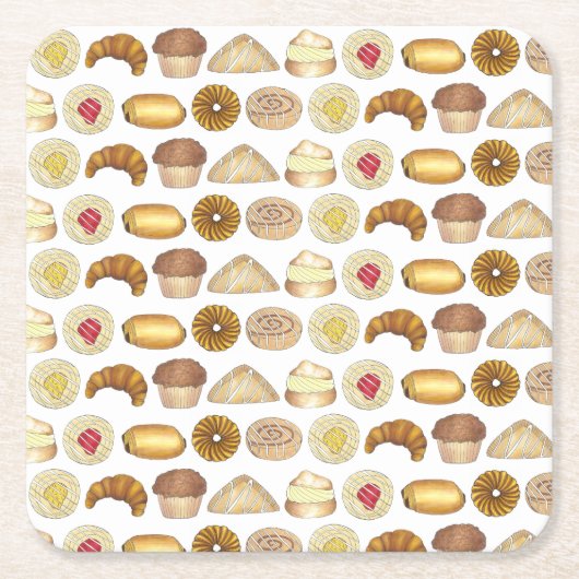 ペストリートレイクロワッサンデンマークマフィン焼いたグッズ スクエアペーパーコースター (正面)