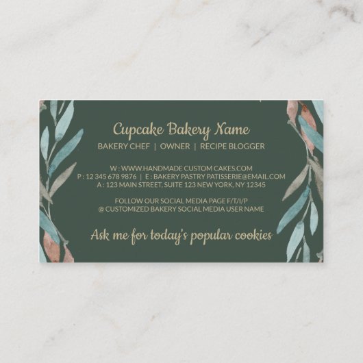 ペストリーバッグセージ緑の金ゴールドロ素朴ゴベーカリー 名刺 (裏面)