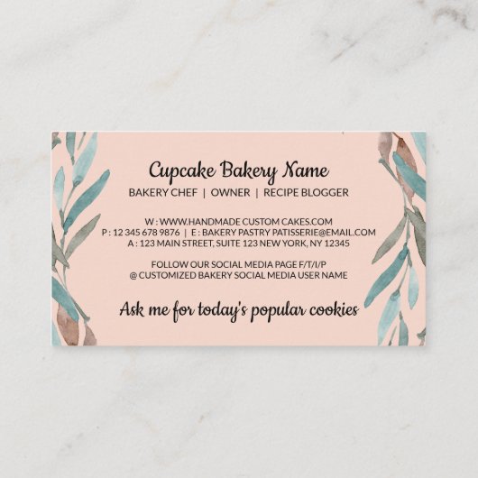 ペストリーバッグ赤面素朴ピンクロゴベーカリー 名刺 (裏面)