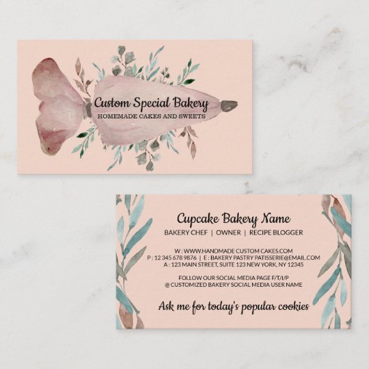 ペストリーバッグ赤面素朴ピンクロゴベーカリー 名刺 (正面/裏面)