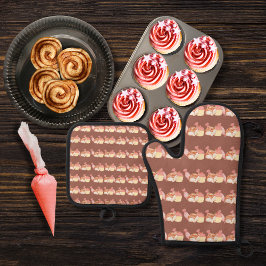 ペストリーバッグ、シナモンパン、カップケーキ茶 鍋つかみ&鍋敷きセット