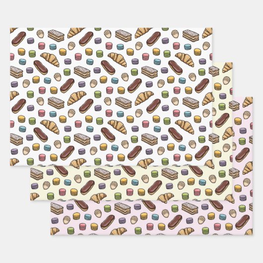 ペストリーフランスのズスイートマカロンパターン ラッピングペーパーシート (セット)