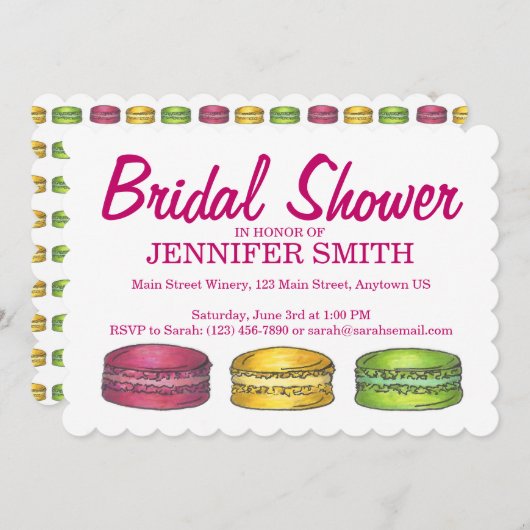 ペストリーフランスのマカロンクッキーブライダルベビーシャワー 招待状 (正面/裏面)