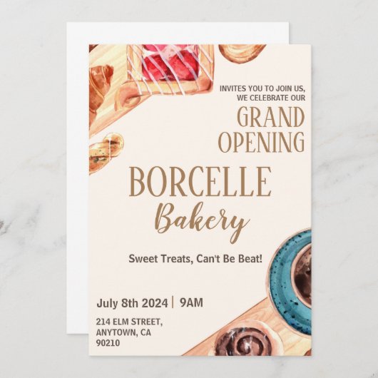 ペストリーベーカリーのオープニングアレンジメントカード 招待状 (正面/裏面)