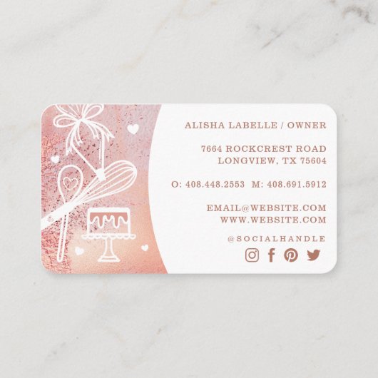 ペストリーベーカリーウィスクグリッターバラ金ゴールドピンクドリップ 名刺 (裏面)