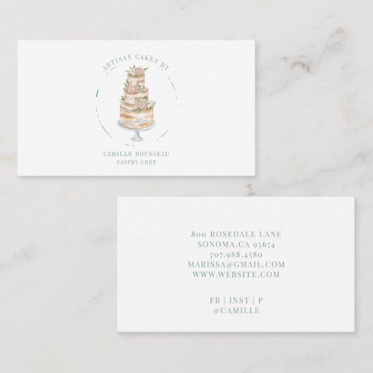 ペストリーベーカリーシェフベーカーエレガントケーキビジネスCa 名刺 (正面/裏面)