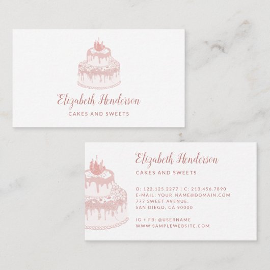 ペストリーベーカリーホワイトローズ金ゴールドグリッタードリップケーキ 名刺 (正面/裏面)