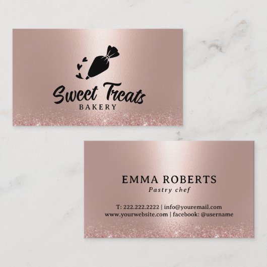 ペストリー配管バッグロゴカップケーキベーカリーバラ金ゴールド 名刺 (正面/裏面)