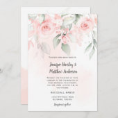ペストルピンクとグリーンの花々の淡い優雅さに満ちたウェディング 招待状 (正面/裏面)