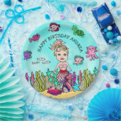 ペソナライズピンクパープルブロンドマーメイド誕生日 ペーパープレート (パーティー)