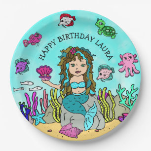 ペソナリかわいらしドターコイズマーメイド誕生日 ペーパープレート