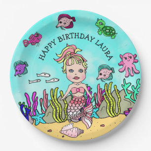 ペソニレかわいらしッドピンクブロンドマーメイド誕生日 ペーパープレート