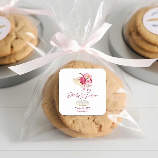 ペタルとプロセッコの花のウェディングシャワーフェイバー スクエアシール