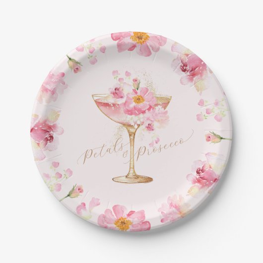 ペタルとプロセッコの花のブライダルシャワー ペーパープレート (正面)