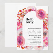 ペタルとプロセッコ | エレガントな40歳の誕生日 招待状 (正面/裏面)
