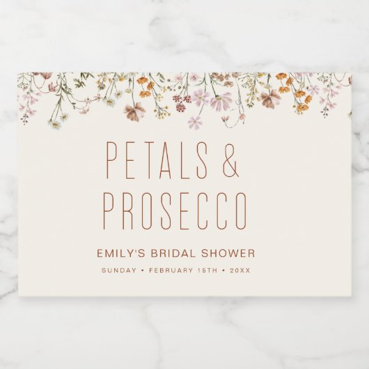 ペタルとプロセッコ ワイルドフラワー ブライダルシャワー スパークリングワインラベル (シングルラベル)