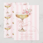 ペタルズ アンド プロセッコ ピンク フラワーブライダルシャワー 招待状 (正面/裏面)