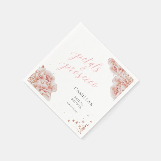 ペタルズ アンド プロセッコ ブラッシュ ピンク スパークリー フラワリー スタンダードカクテルナプキン (角)