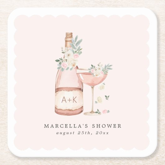 ペタルズ＆プロセッコ ブライダルシャワー バチェロレッテ スクエアペーパーコースター (正面)