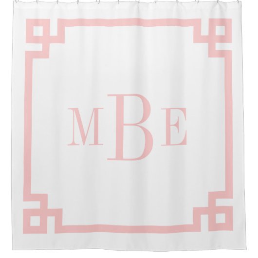 ペタルピンクと白ギリシャ鍵 | モノグラムの シャワーカーテン (正面)
