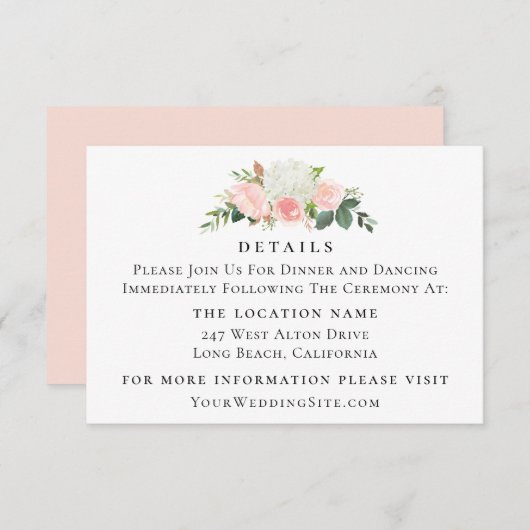 ペタルピンクの水彩花イラストのウェディング詳細情報 招待状 (正面/裏面)