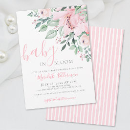 ペタルピンクの花のベイビー イン ブルーム ガール シャワー 招待状