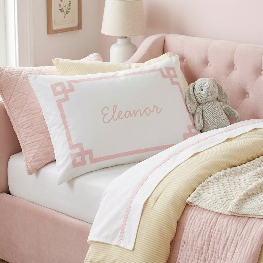 ペタルピンクギリシャ鍵モノグラム標準ピローケース 枕カバー