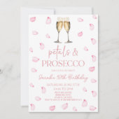 ペタル＆プロセッコ ピンクのバラの花の誕生日パーティー 招待状 (正面)