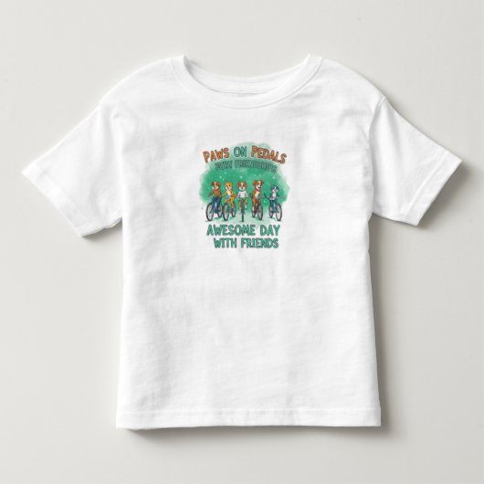 ペダルに肉球:友達と過ごす最高の一日 トドラーTシャツ (正面)