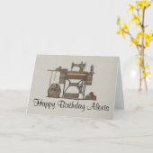 ペダルのミシン及び子ネコ カード (黄色い花)