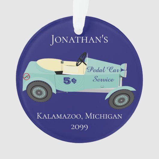 ペダルカーサービス5セントの名前日付場所No Gas オーナメント (正面)