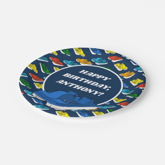 ペダルボーツバースデーパーティパーソナライズされた ペーパープレート (アングル)