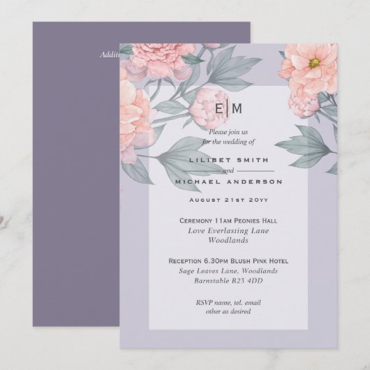 ペチアのウェディング　ブルー　ピンク　おしゃれ　結婚式　招待状　披露宴 (正面/裏面)