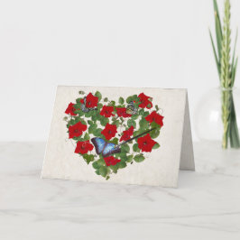 ペチュニアとブラシ付き蝶ハート カード